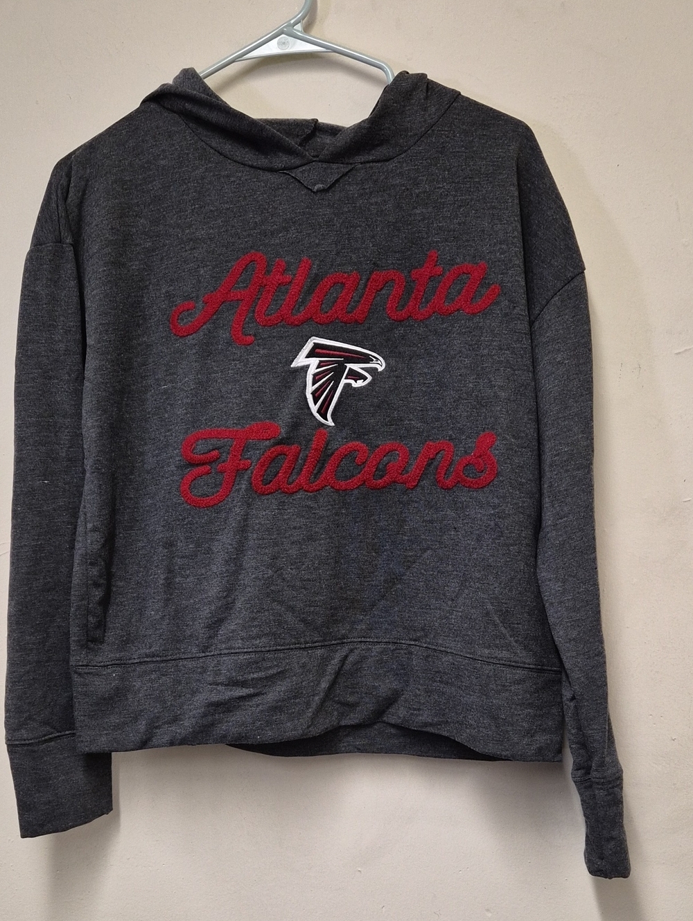 Atlanta Falcons Women's Dark Gray Crewneck Hoodie with Red Script | Size S